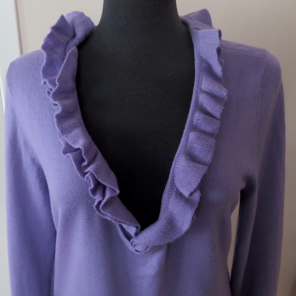 Tory Burch Ruffle Edge V-neck Sweater - Merino Wool